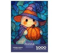 Puzzle Da 1000 Pezzi Per Adolescenti Stained Glass Halloween Ghost with Pumpkin Puzzle Giocattolo Decorazione Da Parete Sfida Difficile Regalo Di Compleanno, Regali, 52x38cm/1000pcs
