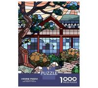 Puzzle Da 1000 Pezzi Per Adolescenti Stained Glass Japanese Garden Scene Puzzle Per Adulti Gioco Rompicapo Antistress Per Compleanno, Natale 52x38cm/1000pcs