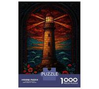 Puzzle Da 1000 Pezzi Per Adolescenti Stained Glass Lighthouse Scene Puzzle Per Adulti Gioco Pratico Sfida Difficile Sfida Educativa 38x26cm/1000pcs