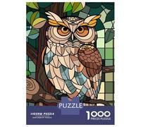 Puzzle Da 1000 Pezzi Per Adolescenti Stained Glass Owl on A Branch Puzzle Per Adulti Giocattolo Decorazione Da Parete Taglio Di Precisione Sfida Educativa 38x26cm/1000pcs