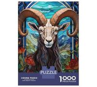 Puzzle Da 1000 Pezzi Per Adolescenti Stained Glass Ram with Floral Accents Puzzle Per Adulti Giochi Divertenti Regali Per Donne Per Compleanno, Natale 70x50cm/1000pcs