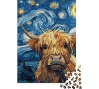 Puzzle Da 1000 Pezzi Per Adolescenti Starry Night Highland Cow Art Print Puzzle Per Adulti Giochi Rilassanti Decorazione Per La Casa Gioco Stimolante Regali 70x50cm/1000pcs