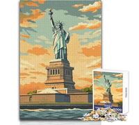 Puzzle da 1000 pezzi per adolescenti Statua della Libertà Tramonto Gioco di sfida unico ma divertente e umoristico Opera d'arte regalo Dimensioni 38x26cm