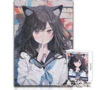 Puzzle da 1000 pezzi per adolescenti, stile anime, stile scolaretto, Nekomimi, accogliente, rilassante, giocattolo da gioco avanzato con taglio di precisione, dimensioni 38x26cm