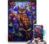 Puzzle da 1000 pezzi per adolescenti Stile di vetro colorato del gufo Gioco pratico Attività divertenti a casa, regali di compleanno, regali di viaggio, 75x50cm
