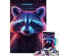 Puzzle da 1000 pezzi per adolescenti stile retrò rosa neon viola con procione gioco educativo sfida gioco per famiglie divertente e spiritoso regalo per compleanni (dimensioni 38x26cm)