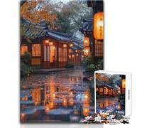 Puzzle da 1000 pezzi per adolescenti Strada asiatica sotto la pioggia con lanterne Gioco per famiglie difficile Adatto a bambini dai 14 anni in su (dimensioni 38x52cm)