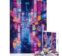 Puzzle da 1000 pezzi per adolescenti strade sotto la pioggia al neon puzzle per adulti rompicapo schema di assemblaggio compleanno e Natale (dimensioni 38x26cm)