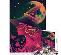 Puzzle da 1000 pezzi per adolescenti strega al neon sotto la luna decorazione per la casa giocattoli idee regalo gioco rompicapo con poster abbinato e foglio di quiz dimensioni 38x26cm