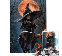 Puzzle da 1000 pezzi per adolescenti strega anime su scopa con luna puzzle per adulti giocattolo decorativo da parete regalo perfetto per gli appassionati di videogiochi (dimensioni 38x26cm)
