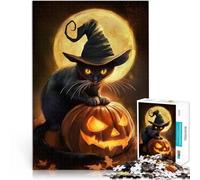 Puzzle da 1000 pezzi per adolescenti Strega del gatto nero di Halloween Gioco di famiglia per e Migliorare l'amore tra le coppie 75x50cm