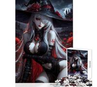 Puzzle da 1000 pezzi per adolescenti Strega gotica con rose rosse Decorazione per la casa Giocattoli Idee regalo Gioco rompicapo con poster abbinato e foglio di quiz Dimensioni 50x75cm