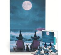 Puzzle da 1000 pezzi per adolescenti: streghe che si rilassano sulla spiaggia sotto la luna piena giocattolo decorativo da parete per divertimento in famiglia per rafforzare l'amore tra le coppie