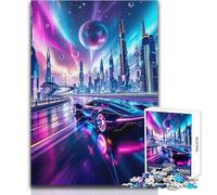 Puzzle da 1000 pezzi per adolescenti, supercar cyberpunk al neon nella città del futuro, ideale per momenti di relax, giocattolo da gioco fustellato di precisione, dimensioni 38x26cm