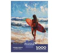 Puzzle Da 1000 Pezzi Per Adolescenti Surfer Girl on Beach Painting Puzzle Per Adolescenti Gioco Pratico Decorazione Murale Difficile Da Completare 70x50cm/1000pcs
