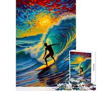 Puzzle da 1000 pezzi per adolescenti surfista al tramonto onda notte stellata Puzzle da 1000 pezzi per il relax ottimo regalo per gli amanti dei giochi sfida impegnativa (38x26cm)