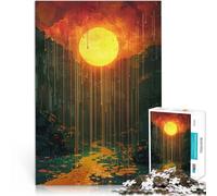 Puzzle da 1000 pezzi per adolescenti Surreale sole gocciolante su foresta e fiume mistici apprendimento educativo decorazione murale 38x26cm