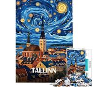 Puzzle da 1000 pezzi per adolescenti Tallinn Estonia paesaggio urbano poster artistico puzzle per adulti giochi rilassanti regali per donne regali unici per compleanno e Natale (dimensioni 50x75cm)