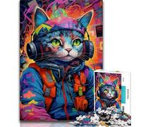 Puzzle da 1000 pezzi per adolescenti Techno Cat per adulti e adolescenti con pezzi completamente interconnessi e di forma casuale per bambini di 14 anni (26x38cm)