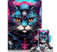 Puzzle da 1000 pezzi per adolescenti Techno Cat puzzle da 1000 pezzi per adulti fai da te moderno arte murale arredamento per la casa (26x38cm)