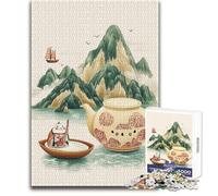Puzzle da 1000 pezzi per adolescenti, Teiera e Shiro-Nuri in un paesaggio, ideale per momenti di relax, giocattolo da gioco fustellato di precisione, dimensioni 50x75cm