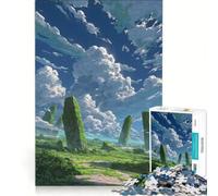 Puzzle da 1000 pezzi per adolescenti, tema anime: pietre verdi erette sotto un cielo nuvoloso, gioco educativo, regalo di compleanno, collezione d'artista, opera d'arte 38x26cm