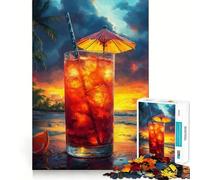 Puzzle da 1000 pezzi per adolescenti, tema "Bevanda tropicale al tramonto sulla spiaggia", decorazione per esercizi mentali, gioco per il relax, regalo di Natale divertente (38x26cm)