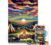 Puzzle da 1000 pezzi per adolescenti,tema campeggio,tramonto,Wpap Popart,taglio netto,artigianato,divertimento cognitivo,gioco per il tempo libero,Natale,arte per la casa (50x75cm)