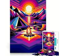 Puzzle da 1000 pezzi per adolescenti,tema campeggio,tramonto,Wpap Popart,vestibilità perfetta,gioco,concentrazione,divertimento,tempo libero,decorazione murale natalizia (38x52cm)