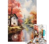 Puzzle da 1000 pezzi per adolescenti tema rustico autunnale in riva al fiume attività divertenti da fare a casa sfida impegnativa gioco educativo per ragazzi dai 14 anni in su (38x26cm)