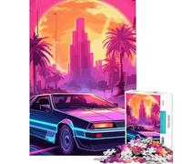 Puzzle da 1000 pezzi per adolescenti tema Synthwave auto retrò tramonto ideale per compleanni e Natale Divertente e umoristico gioco pratico per ragazzi dai 14 anni in su 38x52cm