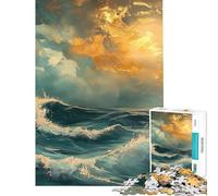 Puzzle da 1000 pezzi per adolescenti Tempesta dell'Oceano Dorato Puzzle per adulti Gioco divertente Decorazione per la casa compleanni e occasioni speciali (Dimensioni 38x26cm)