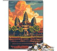 Puzzle da 1000 pezzi per adolescenti Tempio di Angkor Wat Tramonto, giocattoli giochi educativi antistress interazione genitore-figlio 50x75cm