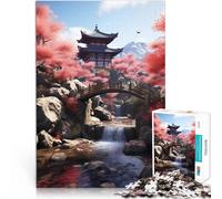 Puzzle da 1000 pezzi per adolescenti Tempio e ruscello giapponese Gioco impegnativo e gioco in famiglia Gioco educativo per compleanno e Natale 38x26cm