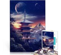 Puzzle da 1000 pezzi per adolescenti Tempio giapponese celeste Per il divertimento in famiglia con poster abbinato e foglio di quiz 38x26cm