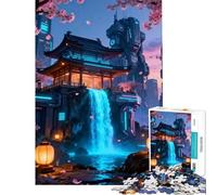 Puzzle da 1000 pezzi per adolescenti tempio giapponese cyberpunk con cascata gioco rilassante sfida per l'intelligenza giocattolo avvincente regalo divertente decorazione per la casa (75x50cm)