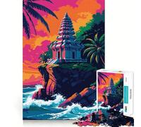 Puzzle da 1000 pezzi per adolescenti, Tempio tropicale sulla scogliera, grafica dai bordi netti, gioco di logica cognitiva, gioco di svago, regalo di Natale (50x75cm)