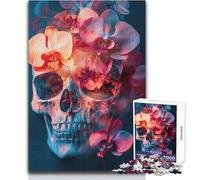 Puzzle da 1000 pezzi per adolescenti Teschio con orchidee vivaci ︰ Arte surreale della vita ﹨u Decay Ideale antistress Attività per il tempo libero Taglio ultra preciso Giocattolo artigianale 38x26cm