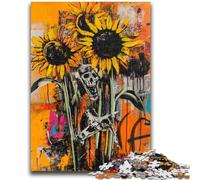 Puzzle da 1000 pezzi per adolescenti, teschio di girasole in stile Basquiat, giocattolo a forma di elefante, gioco intellettuale, regalo di compleanno, regali, arte murale per età 14+ 50X75CM