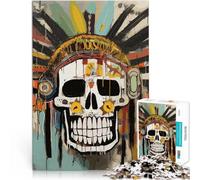 Puzzle da 1000 pezzi per adolescenti Teschio in stile Basquiat Giocattoli Giochi Educativi Antistress con poster abbinato e foglio di quiz 38x26cm