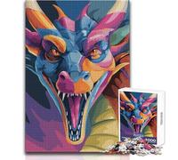 Puzzle da 1000 pezzi per adolescenti Testa di drago colorata con bocca aperta Calma Piacevole Tempo libero Divertimento Stretto Senza cuciture Precisione Giocattolo Dimensioni 38x52cm