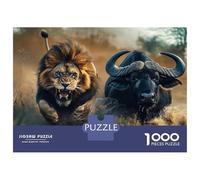 Puzzle Da 1000 Pezzi Per Adolescenti The Powerful African Lion Chasing Buffalo - Wildlife Photo Puzzle Per Adulti Giocattolo Decorazione Da Parete Analisi E Logica Aiutano L'esercizio Del Cervello 38x