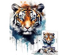 Puzzle da 1000 pezzi per adolescenti tigre acquerello giocattoli antistress opera d'arte regalo gioco rompicapo con poster abbinato e foglio di quiz dimensioni 38x26cm