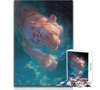 Puzzle da 1000 pezzi per adolescenti Tigre albina che nuota sott'acqua Rompicapo Giochi per famiglie Migliora la memoria Regalo di compleanno Dimensioni 50x75cm