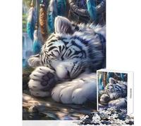 Puzzle da 1000 pezzi per adolescenti Tigre bianca addormentata Decorazione per la casa Giocattoli Regalo per compleanni Giochi per famiglie Decompressione intellettuale Dimensioni 38x52cm