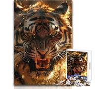 Puzzle da 1000 pezzi per adolescenti Tigre che rugge in un ambiente infuocato Gioco educativo impossibile Regalo di compleanno (dimensioni 38x52cm)