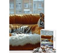 Puzzle da 1000 pezzi per adolescenti Tigre che si rilassa sul divano Decorazione per la casa Giocattoli Regali di compleanno Giochi educativi Migliorare l'amore tra coppie Dimensioni 38x52cm