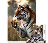 Puzzle da 1000 pezzi per adolescenti Tigre che sorseggia una birra Giocattoli fai da te Regali per donne Uomini Gioco pratico Migliora l'amore tra coppie Dimensioni 38x52cm