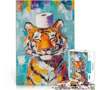 Puzzle da 1000 pezzi per adolescenti Tigre con cappello di carta igienica Antistress Sfida difficile Adatto per la decorazione del desktop 75x50cm