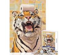 Puzzle da 1000 pezzi per adolescenti Tigre con carta igienica sulla testa Decorazione per la casa Giocattoli Regalo per compleanni Giochi per famiglie Decompressione intellettuale Dimensioni 50x75cm